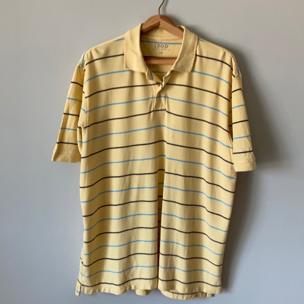 NWOT Izod Yellow Blue Stripe Cotton Polo Sz Large - Picture 3 of 8